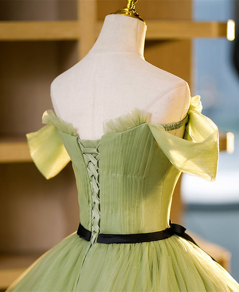 Geen Tulle A-line Prom Dress with FLowers, Off Shoulder Tulle Party Dress