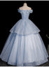 Light Blue Ball Gown Tulle with Lace Formal Dress, Blue Sweet 16 Dresses