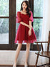 Wine Red Short Sleeves Homecoming Dress Prom Dress, Wine Red Party Dress