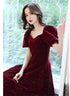Wine Red Velvet Long Party Dress, Off Shoulder A-line Long Prom Dress
