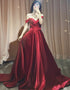 Dark Red Satin Long Prom Dresses, A-line Sweetheart Evening Dress Formal Gown