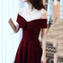 Wine Red off Shoulder Prom Dress, Long Elegant Bridal Gown Sparkly Velvet Party Dress