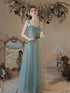 A-line Tulle Sweetheart Long Party Dress, Simple Straps Prom Dress