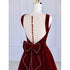 Wine Red Tea Length Velvet Party Dress with Bow, Burgundy Wedding Party Dresses