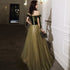 Green Off Shoulder Velvet and Tulle Long Evening Dress with Lace, Long Prom Dresses