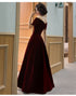 Charming Wine Red Velvet Off Shoulder Long Party Dress, A-line Prom Dress