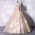 Champagne Floral Tulle Straps Sweetheart Long Party Dress, Ball Gown Sweet 16 Dresses