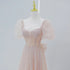 Pink Beaded Tulle Short Sleeves Long Party Dress, Pink Sweet 16 Dresses
