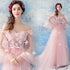 Pink Flowers and Tulle Long Puffy Sleeves Prom Dress, Pink Long Party Dress Evening Dress