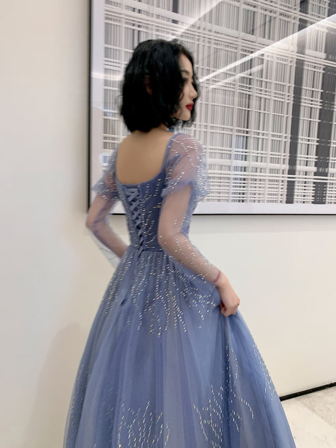 BlueTulle Long Beautiful Prom Dress Party Dress, Blue Floor Length Formal Dresses