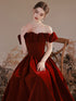 Wine Red Velvet Long Wedding Party Dresses, A-line Off Shoulder Junior Prom Dress