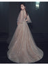 Sexy Champagne Tulle V Back Long Evening Dress Party Dress, Long Prom Dress