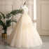 Pretty Tulle Champagne Off Shoulder  Prom Dress, Flowers Lace Formal Dress