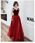 Wine Red A-line Floor Length Velvet and Tulle Straps  Evening Dress Prom Dress