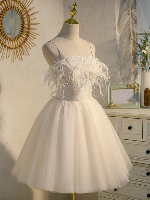 Beautiful Ivory Tulle Short Straps Party Dress Homecoming Dresses, Cute Prom Dress 2022