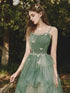 Lovely Green Gradient Tulle with Straps Long Prom Dress, Green Formal Dress Party Dress