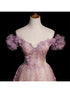 Pink Tulle Long Off Shoulder Party Dress with Flowers, Pink Evening Dress Prom Dress