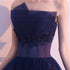 Navy Blue Tulle Long Party Dress with Lace and Beaded ,A-line Blue Prom Dress Formal Dress
