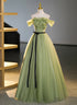 Geen Tulle A-line Prom Dress with FLowers, Off Shoulder Tulle Party Dress