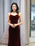 Wine Red Velvet Mermaid Straps Long Party Dress 2022, Burgundy Bridesmaid Dresses