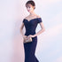 Beautiful Navy Blue Mermaid Lace Long Party Dress, Off Shoulder Evening Dress