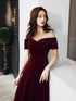 Wine Red Velvet Long A-line Bridesmaid Dress, Wine Red Prom Dresses