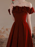 Wine Red Velvet Long Wedding Party Dresses, A-line Off Shoulder Junior Prom Dress