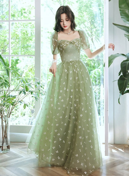 Light Green Tulle Long Formal Gown 2022 Party Dresses, Green Evening Prom Dresses