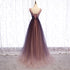Beautiful Gradient V-neckline Tulle Long Prom Dress Party Dress, Gradient Evening Gown