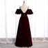 Beautiful Wine Red Velvet Off Shoulder Floor Length Party Dress, Velvet Junior Prom Dress