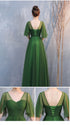 Dark green Tulle A-line Long Formal Dresses Evening Dress, Green Floor Length Bridesmaid Dresses