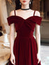 Wine Red Velvet Off Shoulder Long Prom Dress, Wine Red Party Dress Formal Dress