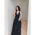 Beautiful Black Chiffon V-neckline Long Party Dress, Black Cross Back Prom Dresses