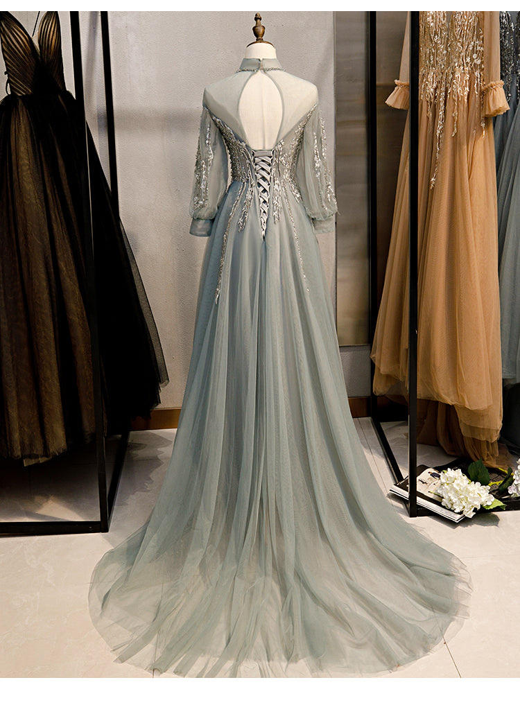Beaded Tulle Long Party Dress main image 1