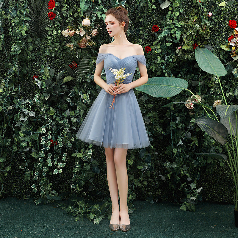 Lovely Grey Short Sweetheart Beaded Prom Dress, Off Shoulder Grey Home ...