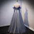 Blue and Grey Tulle Long Sweetheart  Party Dress, Tulle A-line Formal Dress