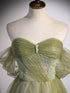 Light Green Sweetheart Tulle Beaded Party Dress, Green Long Prom Dress