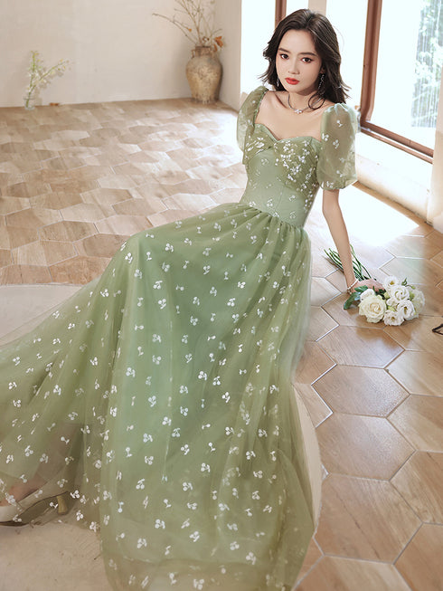 Light Green Tulle Long Formal Gown 2022 Party Dresses, Green Evening Prom Dresses