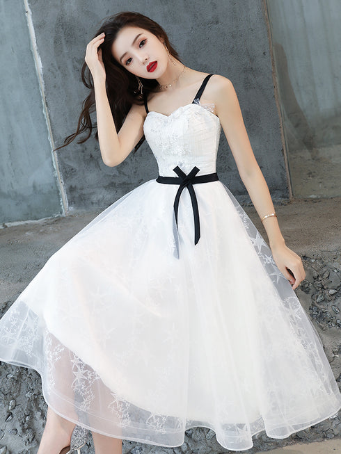 White Short Straps Party Dress Graduation Dress, White Homecoming Dresses