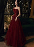 Wine Red Floral Lace and Tulle Long Evening Gown Party Dress, Burgundy Formal Dresses 2022