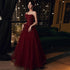 Wine Red Floral Lace and Tulle Long Evening Gown Party Dress, Burgundy Formal Dresses 2022