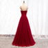 Straps Dark Red Beaded Sweetheart Long Formal Dress, Junior Prom Dress