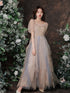 Cute Short Sleeves Layers Tulle Long Party Dress, A-line Prom Dresses
