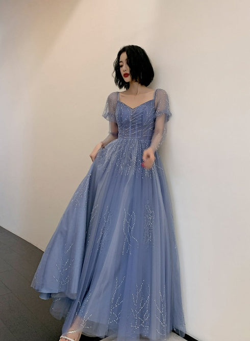 BlueTulle Long Beautiful Prom Dress Party Dress, Blue Floor Length Formal Dresses