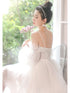 White Tulle Short Sleeves Homecoming Dress, White Party Dress Graduation Dresses