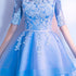 Blue High Low Tulle Party Dress , Cute Tulle Formal Dress with Lace Applique