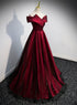 Black and Red Satin Off Shoulder Long Junior Prom Dress, A-line Satin Party Dress