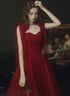 Wine Red Straps Sweetheart Shiny Tulle Party Dress, A-line Wine Red Formal Dress