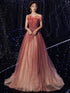 Red Gradient Beaded Beautiful Shiny Tulle Prom Dress, Long A-line Formal Dress