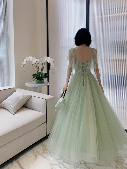 Beautiful Green Tulle Tulle with Lace Party Dress Formal Dress, Green Evening Dresses